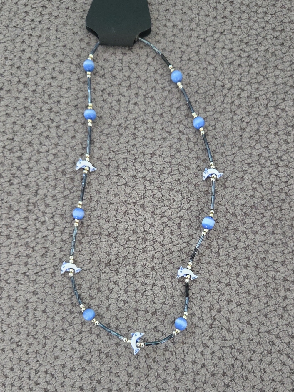 Blue Bead Dolphin Pendant Necklace -